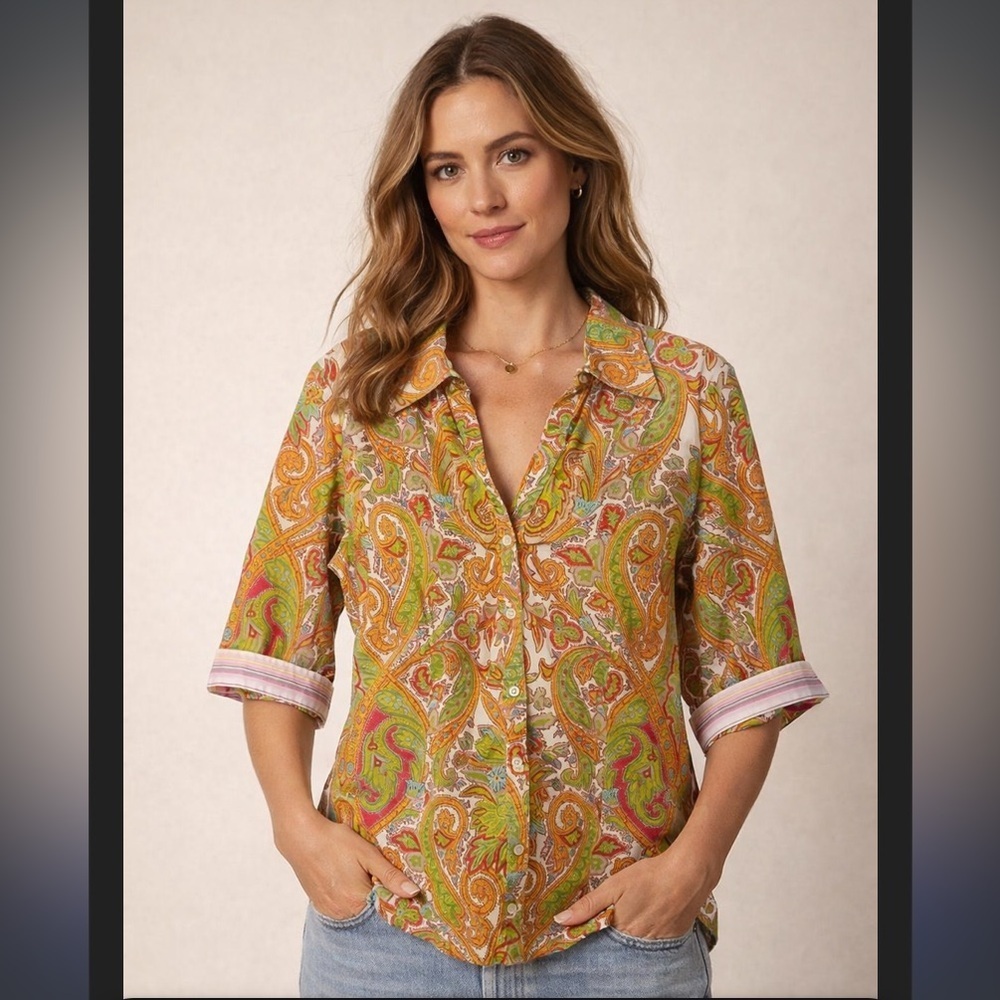 Robert Graham Women’s Paisley Blouse Button up Shirt Flip Cuff Size XL